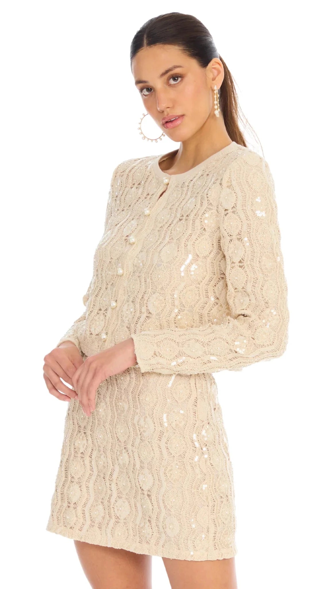 Allison New York Dawn Beaded Knit Mini Skirt in Sand