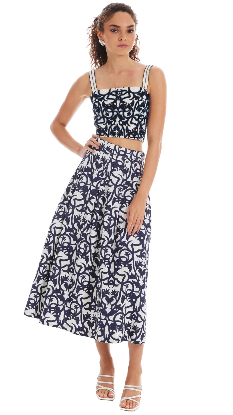 Allison New York Mabel Printed Skirt in Damask