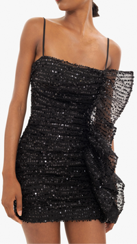 Black Halo Rhode Micro Sequin Mini Dress in Black