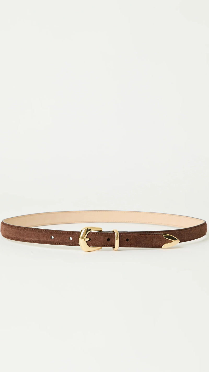 B-Low the Belt Leo Mini Suede Belt in Chocolate/Gold