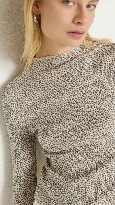 Nation LTD Brenna Long Sleeve Mock Neck Top in Winter Pebble