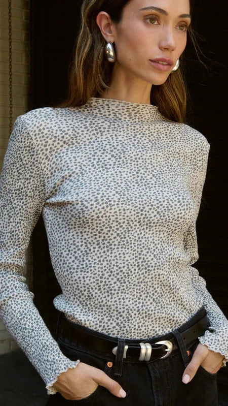 Nation LTD Brenna Long Sleeve Mock Neck Top in Winter Pebble