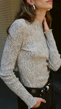 Nation LTD Brenna Long Sleeve Mock Neck Top in Winter Pebble