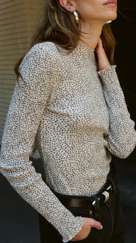 Nation LTD Brenna Long Sleeve Mock Neck Top in Winter Pebble