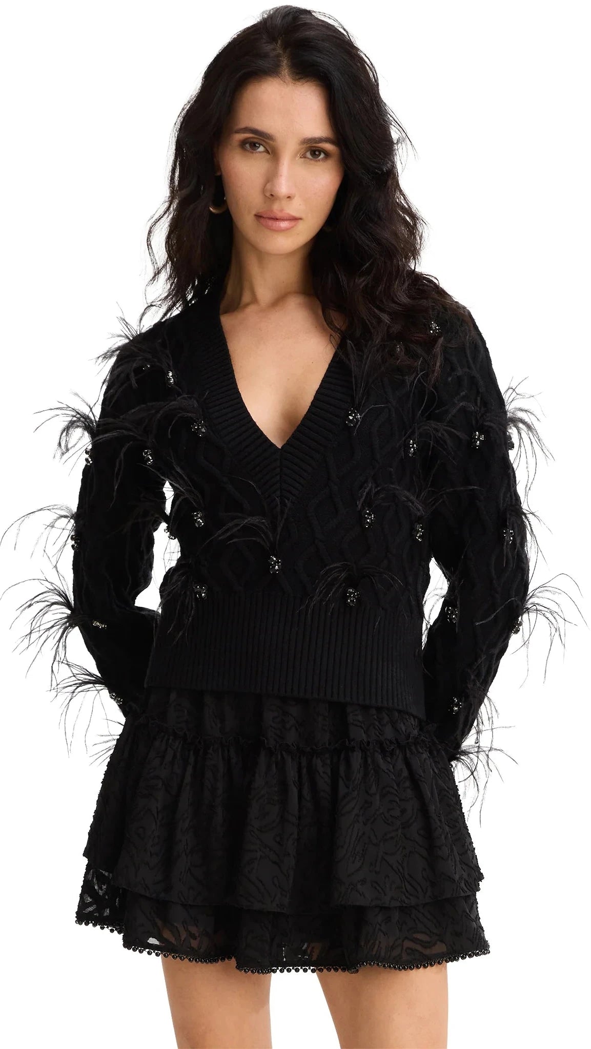 Allison New York Briar Crystal Feather Sweater in Black