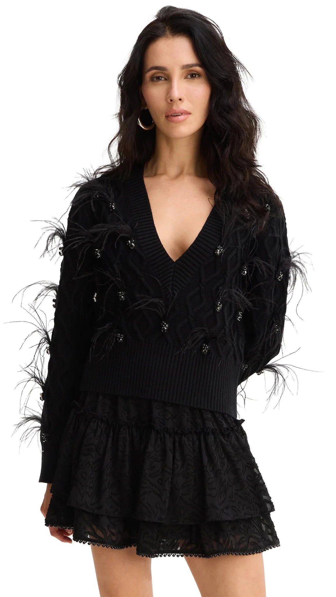 Allison New York Briar Crystal Feather Sweater in Black