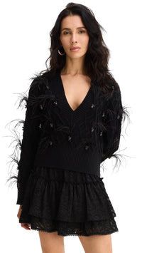 Allison New York Briar Crystal Feather Sweater in Black
