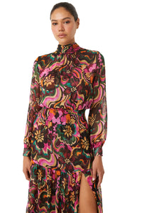 Misa Daphne Long Sleeve Dress in Flora Groove Print