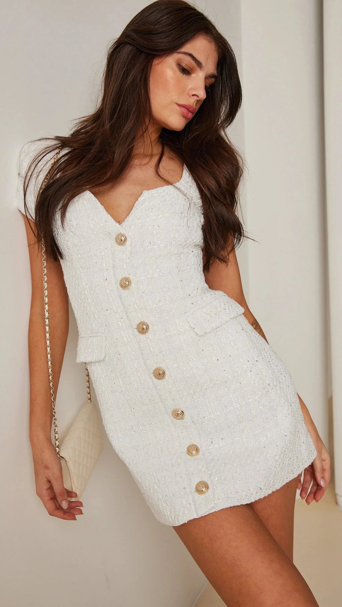 Generation Love Brunella Tweed Mini Dress in White