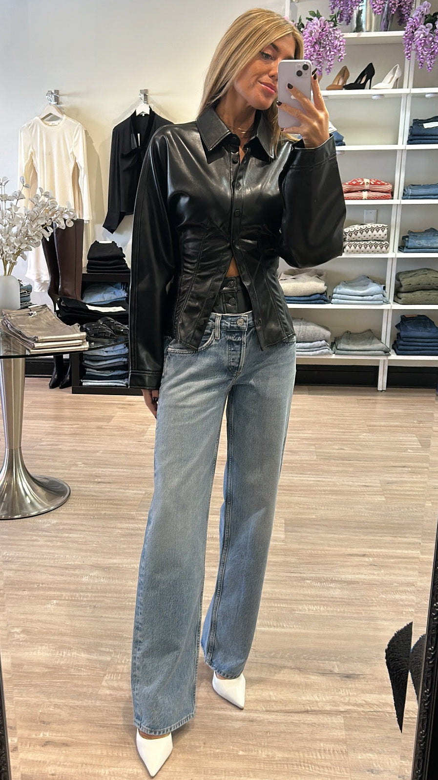 Agolde Devon Faux Leather Shirt in Detox