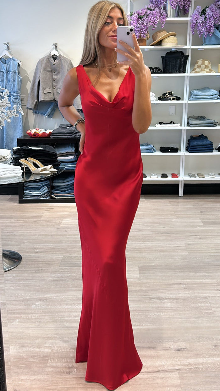 Norma Kamali Maria Gown in Tiger Red