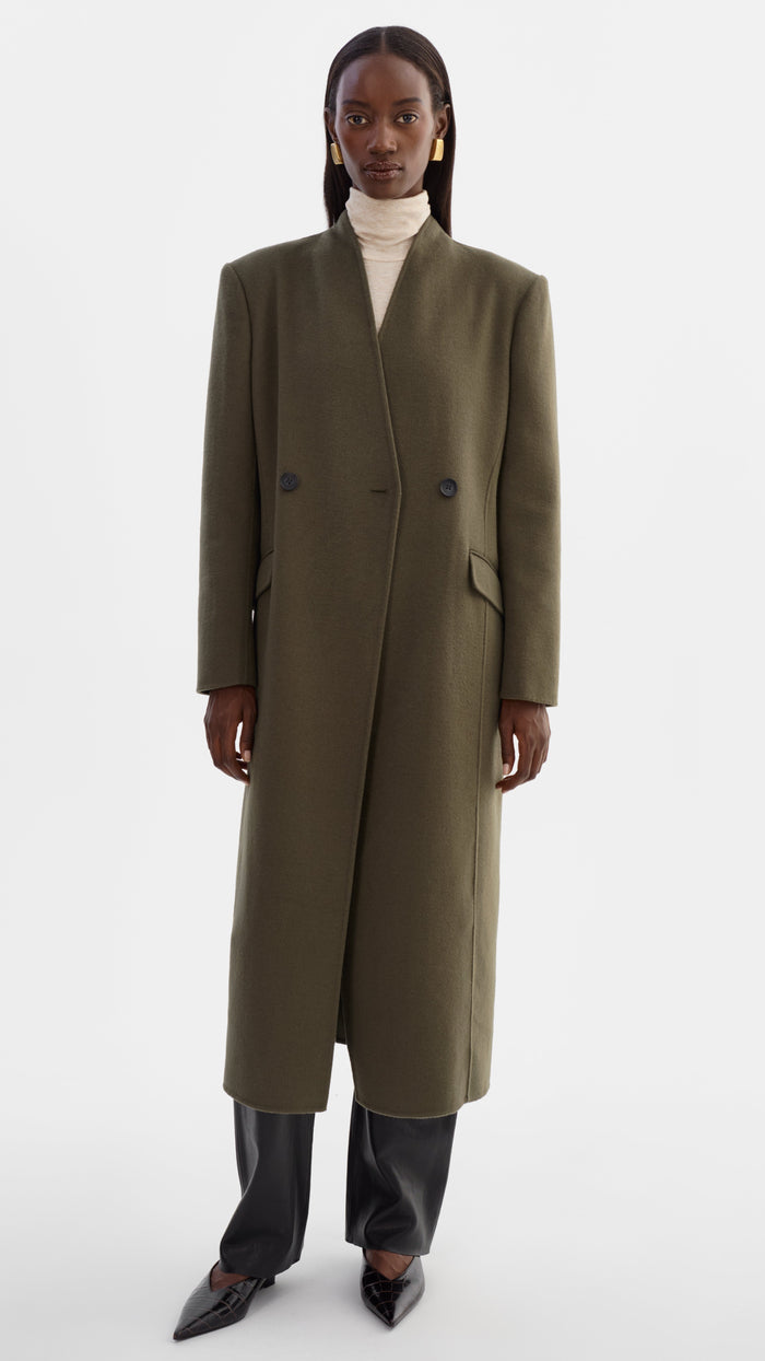 Lamarque Callie Double Face Wool Coat in Olive
