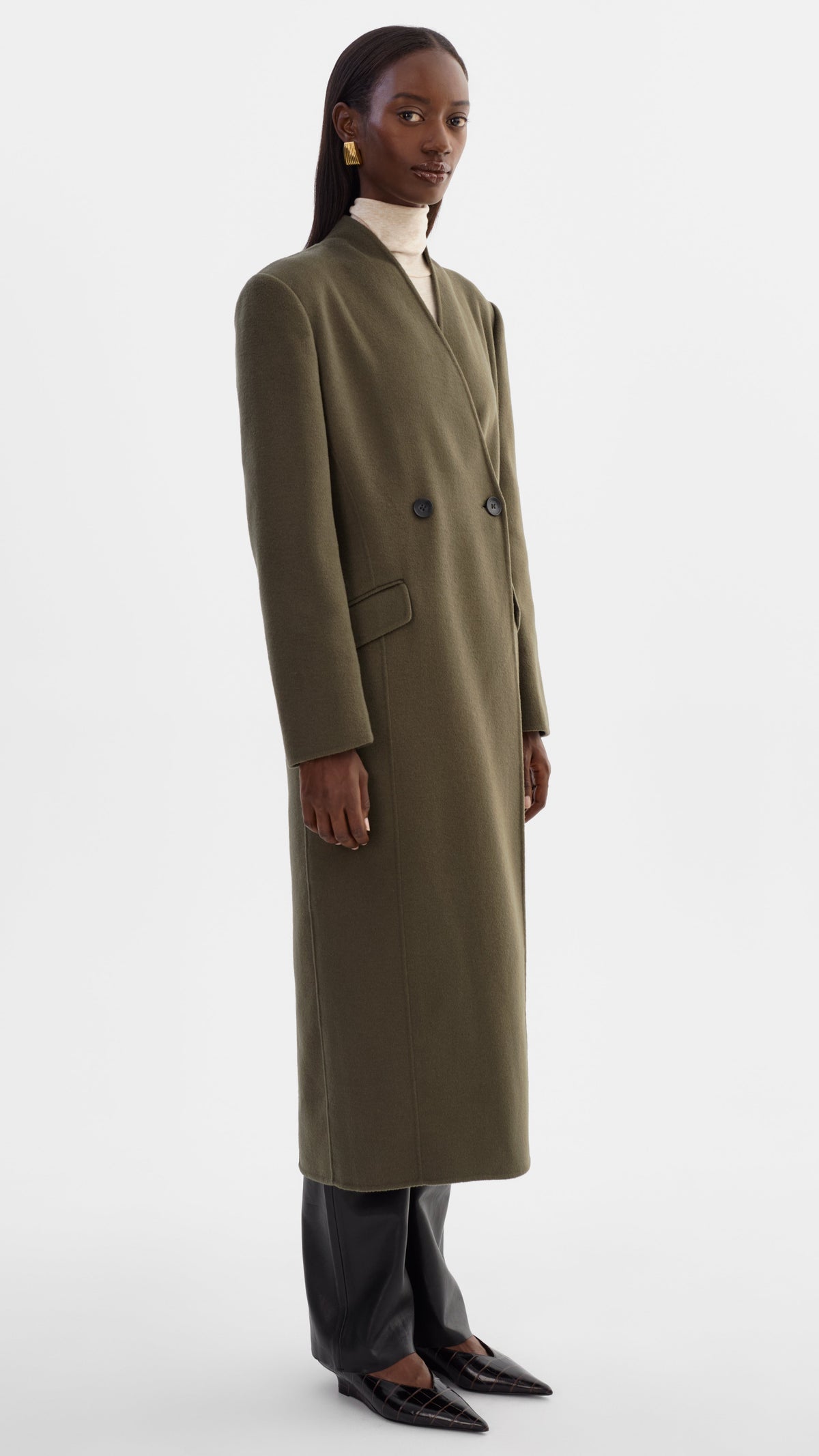 Lamarque Callie Double Face Wool Coat in Olive
