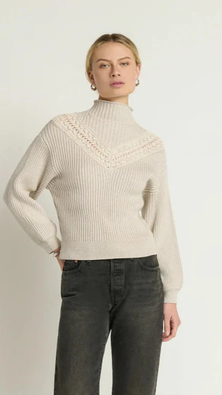 Nation LTD Cassandra Mock Neck Pullover Sweater in Heather Oatmeal