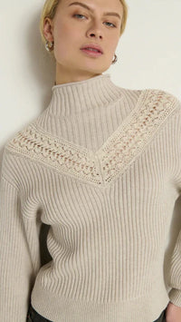 Nation LTD Cassandra Mock Neck Pullover Sweater in Heather Oatmeal