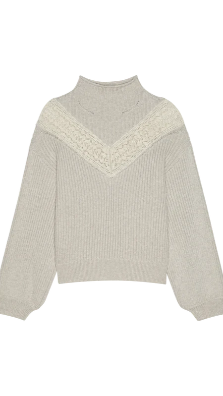Nation LTD Cassandra Mock Neck Pullover Sweater in Heather Oatmeal