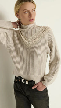 Nation LTD Cassandra Mock Neck Pullover Sweater in Heather Oatmeal