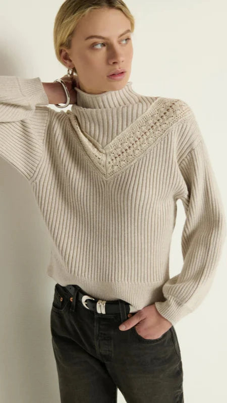 Nation LTD Cassandra Mock Neck Pullover Sweater in Heather Oatmeal