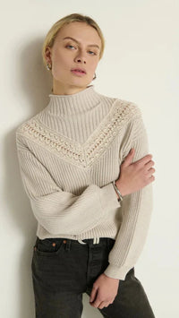 Nation LTD Cassandra Mock Neck Pullover Sweater in Heather Oatmeal