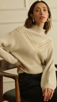 Nation LTD Cassandra Mock Neck Pullover Sweater in Heather Oatmeal