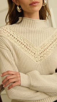 Nation LTD Cassandra Mock Neck Pullover Sweater in Heather Oatmeal