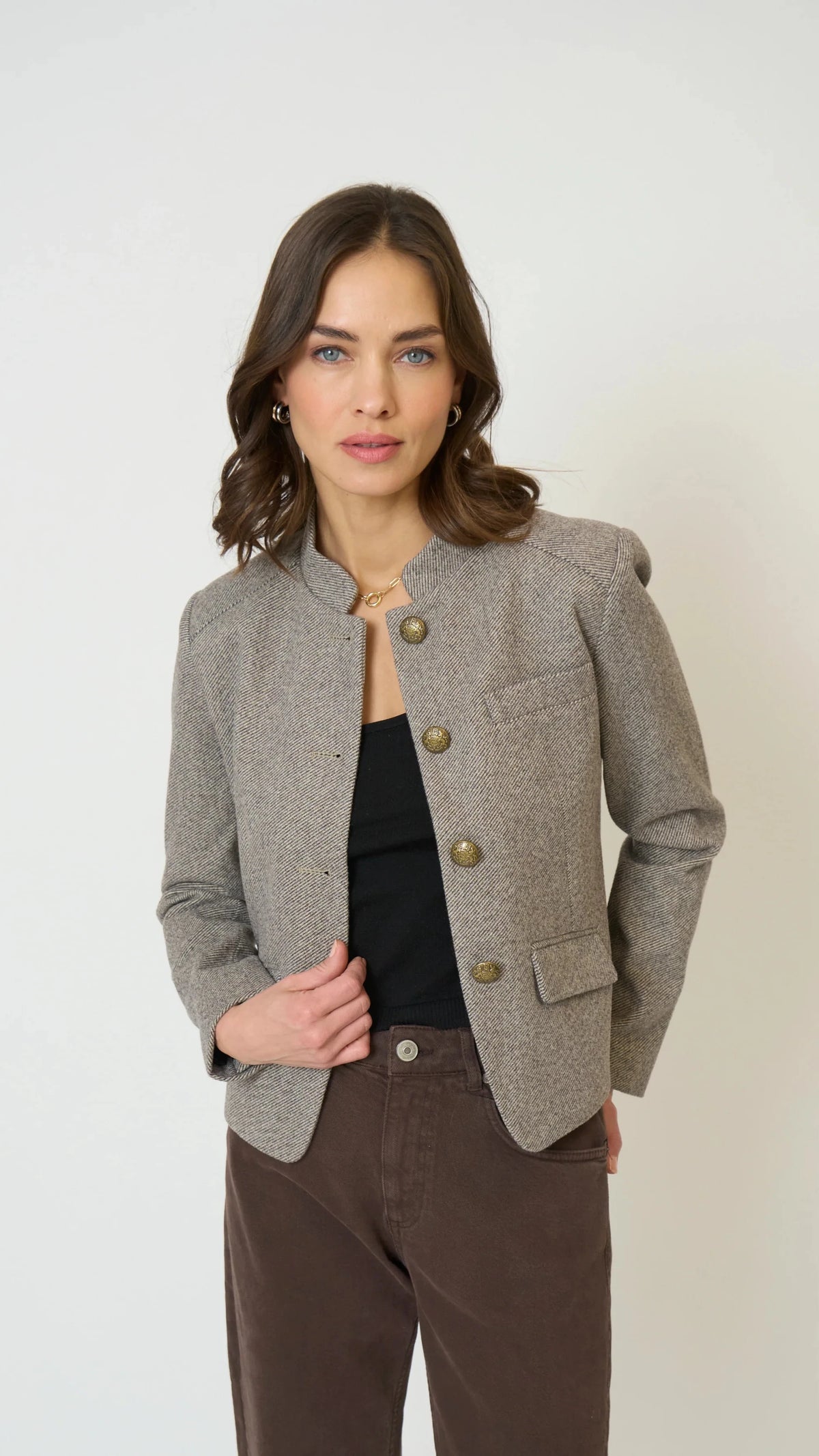 Central Park West Halsey Mandarin Collar Jacket in Brown