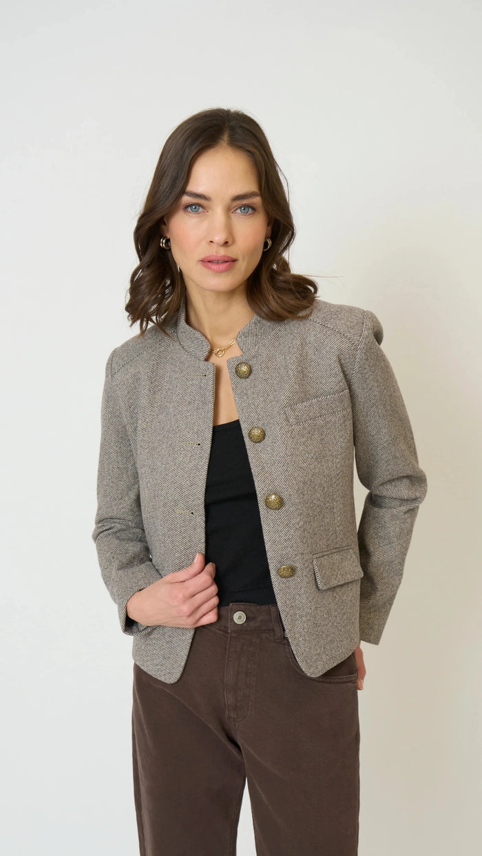 Central Park West Halsey Mandarin Collar Jacket in Brown