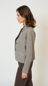 Central Park West Halsey Mandarin Collar Jacket in Brown