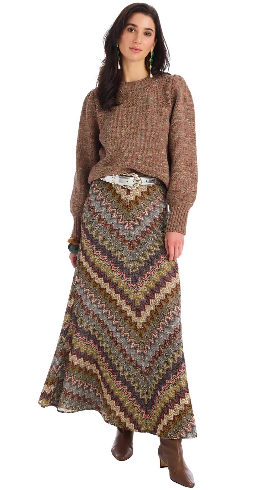 Allison New York Olive Skirt in Olive Chevron