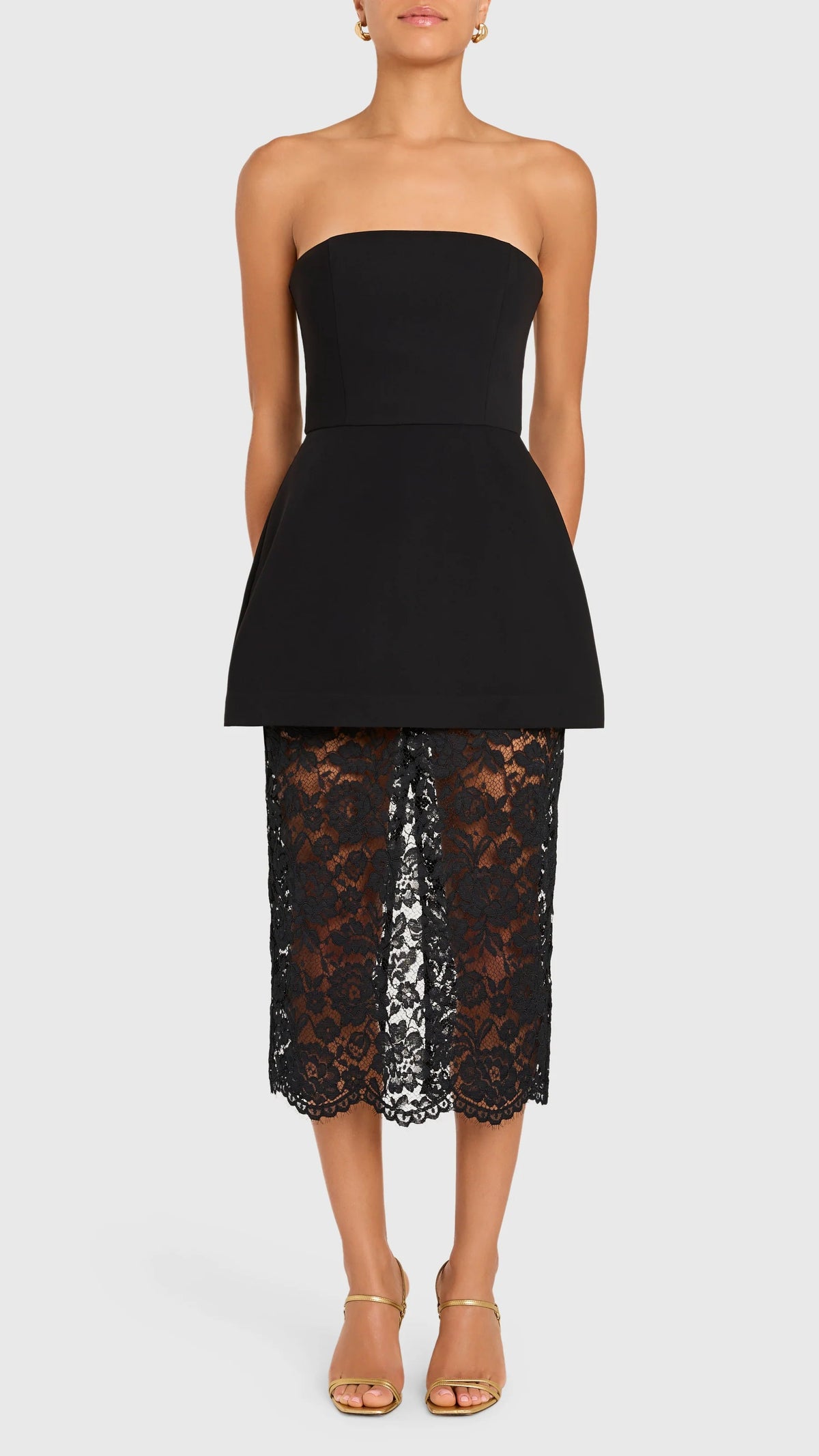 Amanda Uprichard Jada Strapless Lace Midi Dress in Black