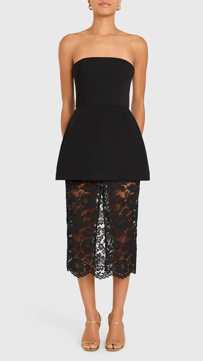 Amanda Uprichard Jada Strapless Lace Midi Dress in Black