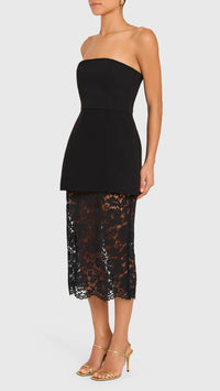 Amanda Uprichard Jada Strapless Lace Midi Dress in Black
