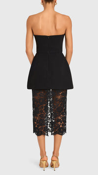Amanda Uprichard Jada Strapless Lace Midi Dress in Black