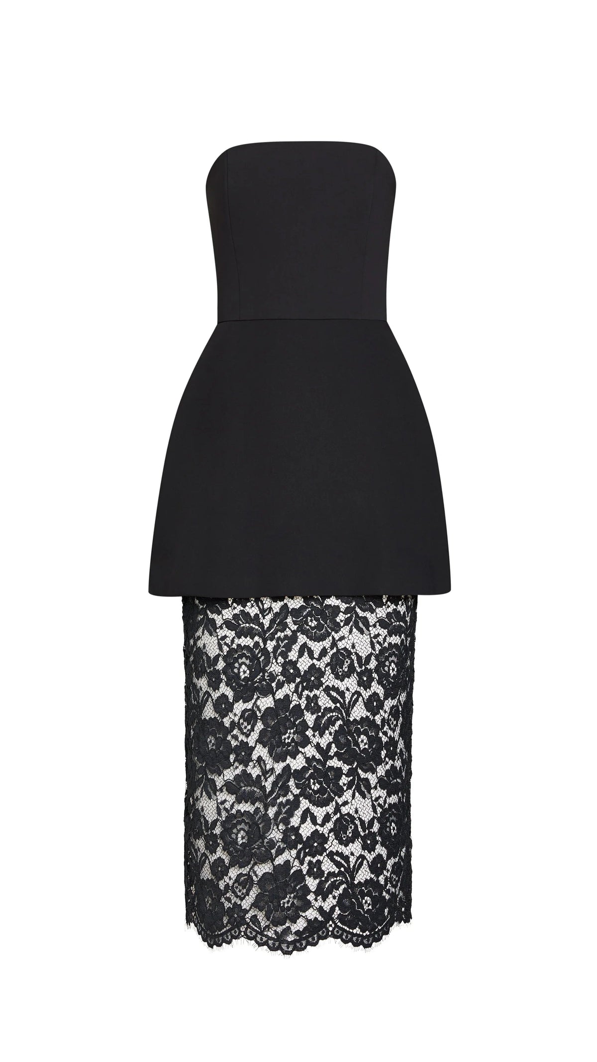 Amanda Uprichard Jada Strapless Lace Midi Dress in Black