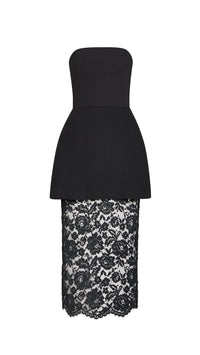 Amanda Uprichard Jada Strapless Lace Midi Dress in Black