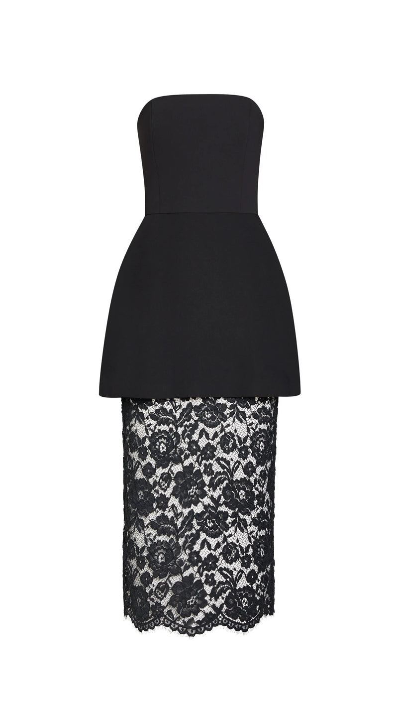 Amanda Uprichard Jada Strapless Lace Midi Dress in Black