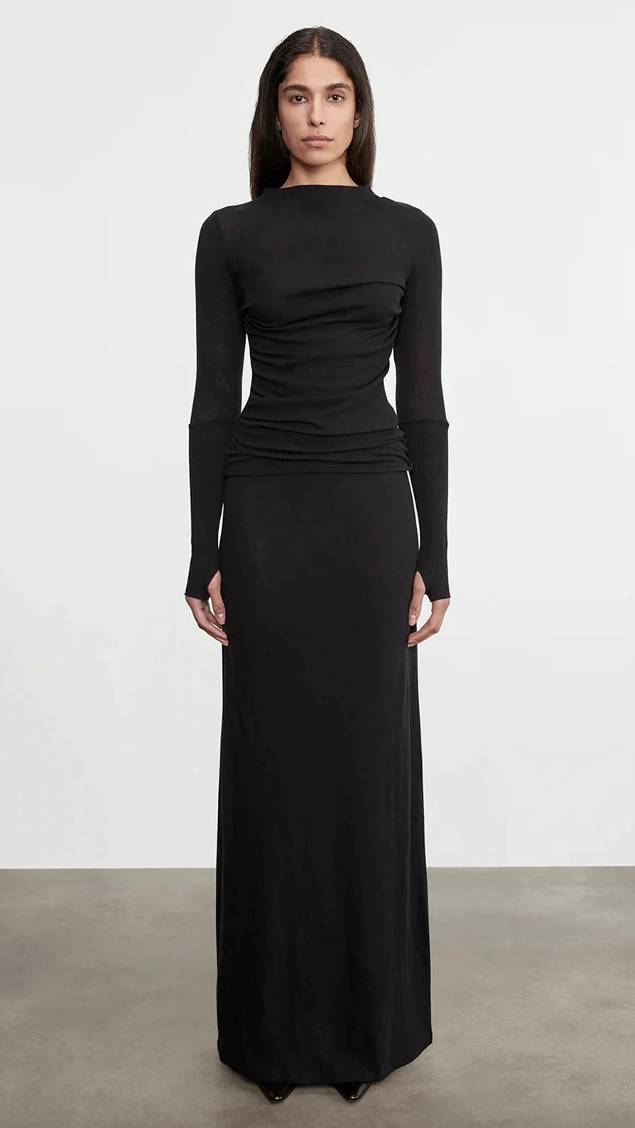 Enza Costa Cashmere Twist Top with Thumbholes in Black