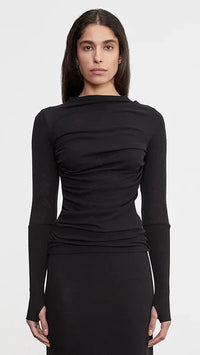 Enza Costa Cashmere Twist Top with Thumbholes in Black