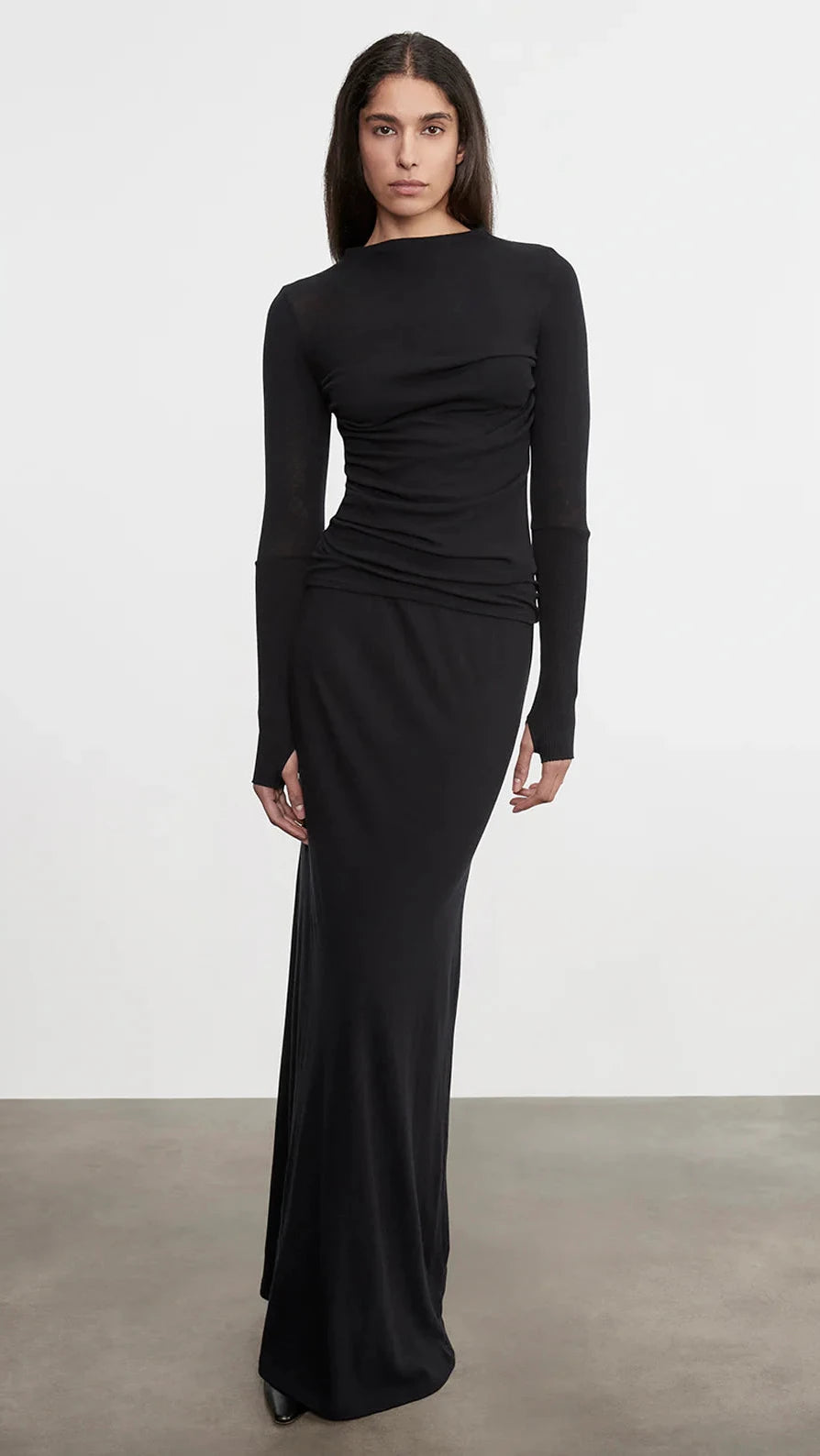 Enza Costa Cashmere Twist Top with Thumbholes in Black