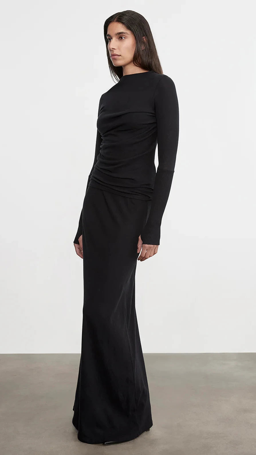 Enza Costa Cashmere Twist Top with Thumbholes in Black