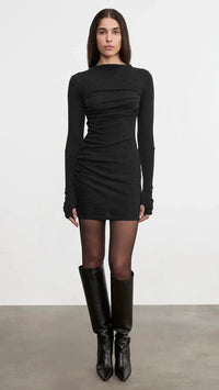 Enza Costa Cashmere Twist Dress with Thumbholes in Black