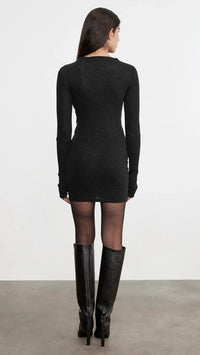 Enza Costa Cashmere Twist Dress with Thumbholes in Black