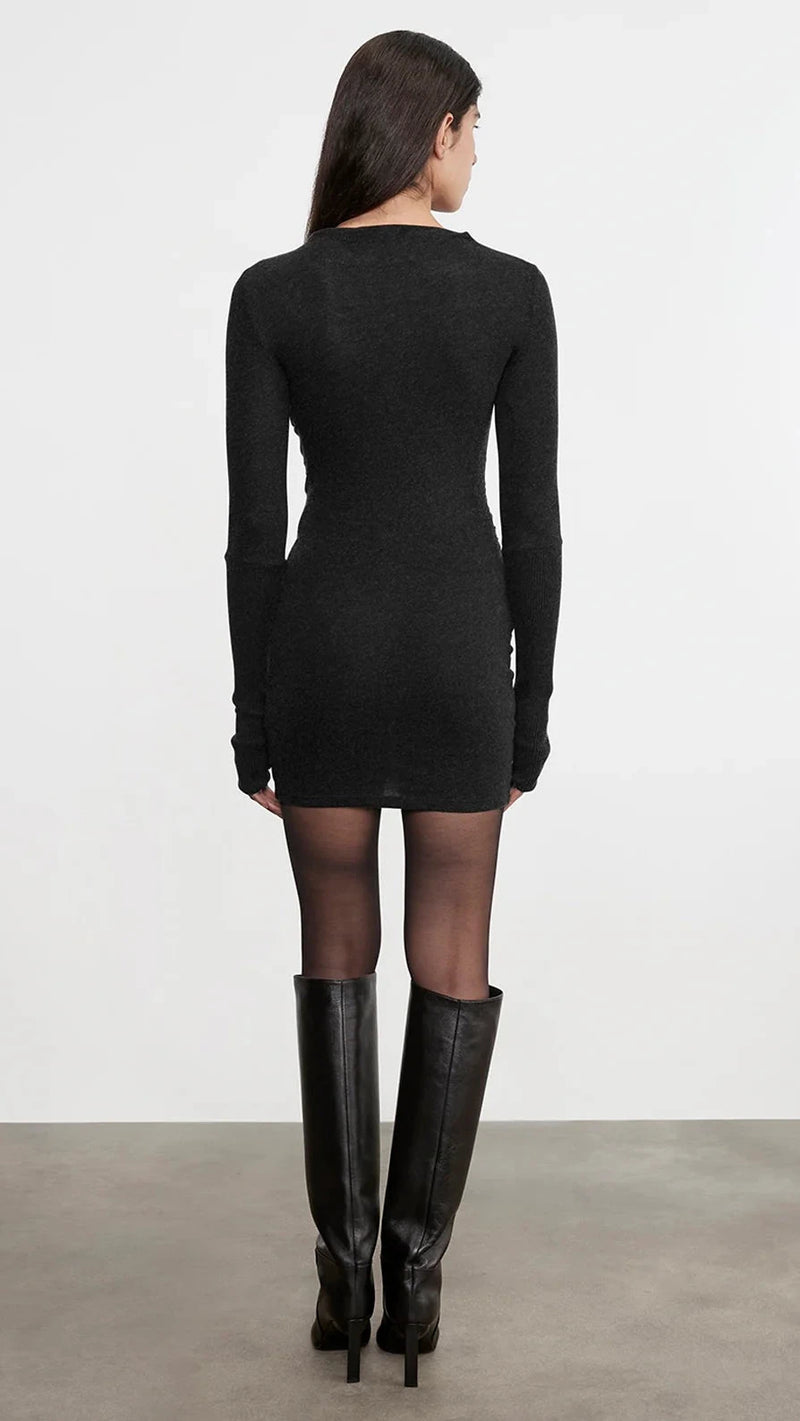 Enza Costa Cashmere Twist Dress with Thumbholes in Black