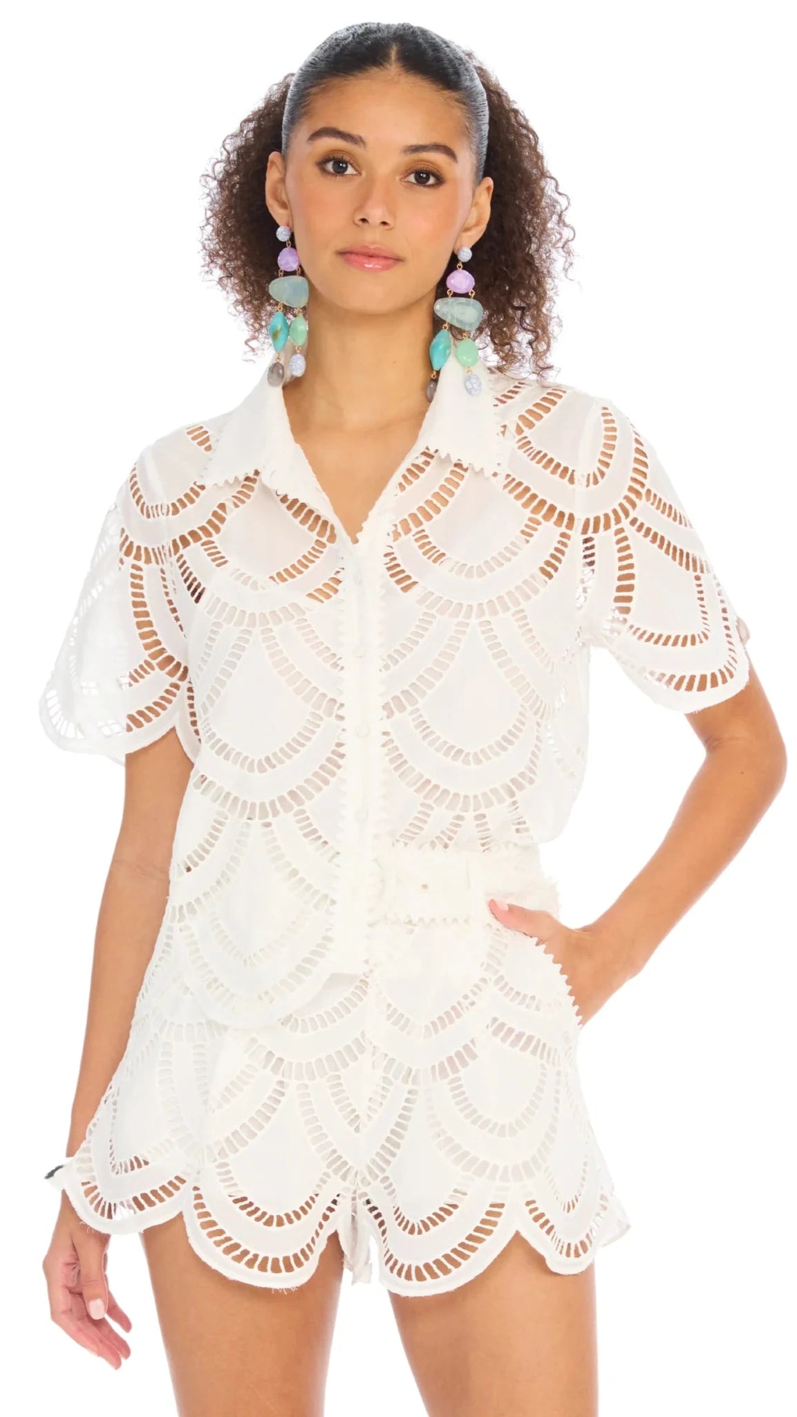Allison New York Ainsley Eyelet Belted Short in White