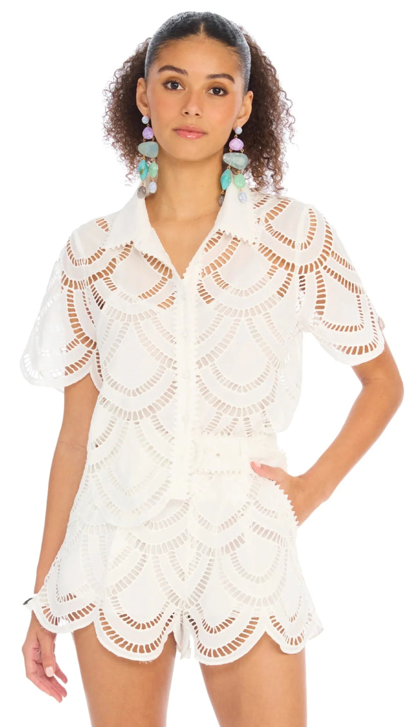 Allison New York Ainsley Eyelet Belted Short in White
