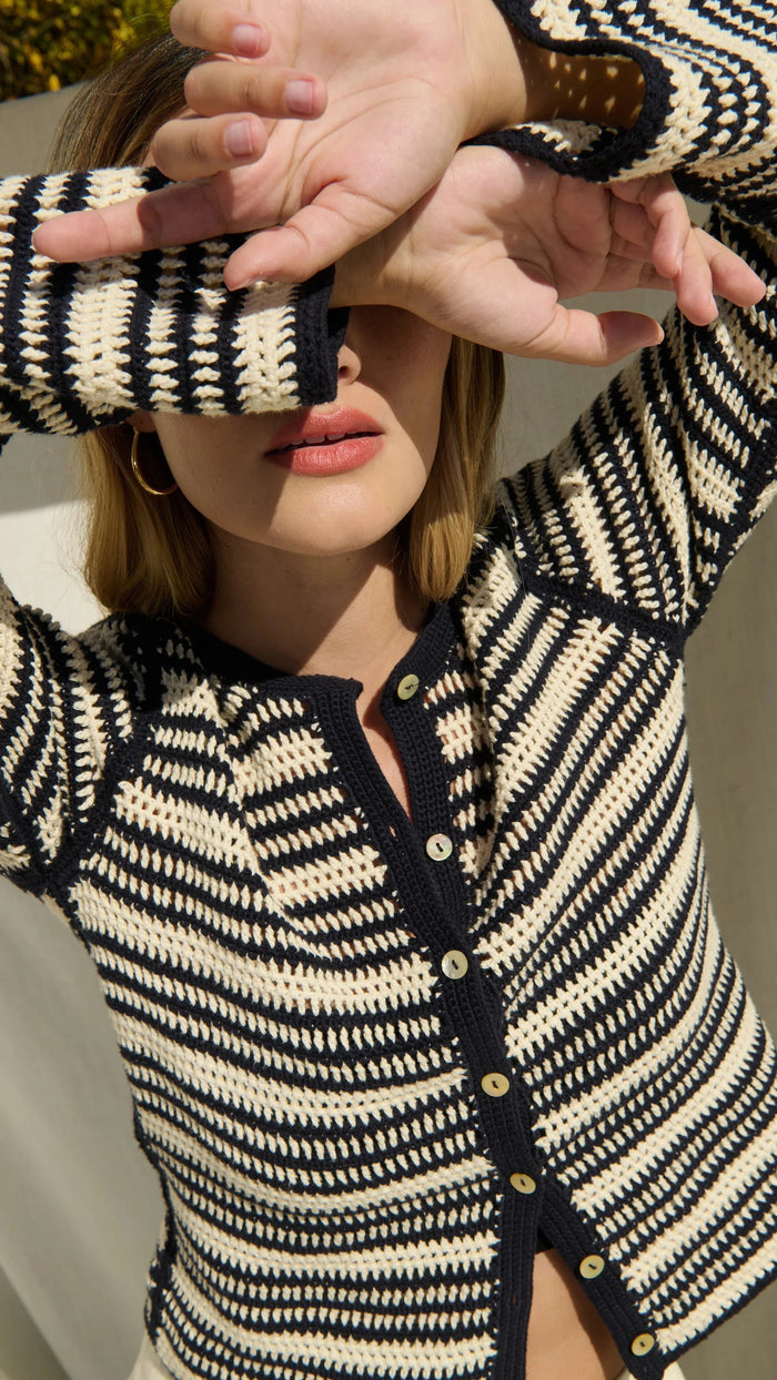 Nation LTD Courtney Crochet Cardigan in Seascape Stripe