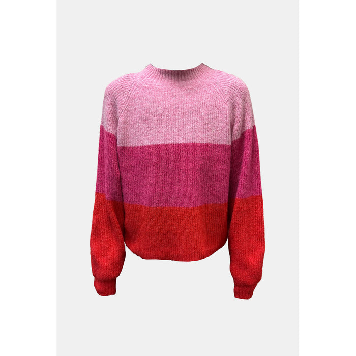 Central Park West Livi Stripe Turtle Neck Sweater in Red/Pink