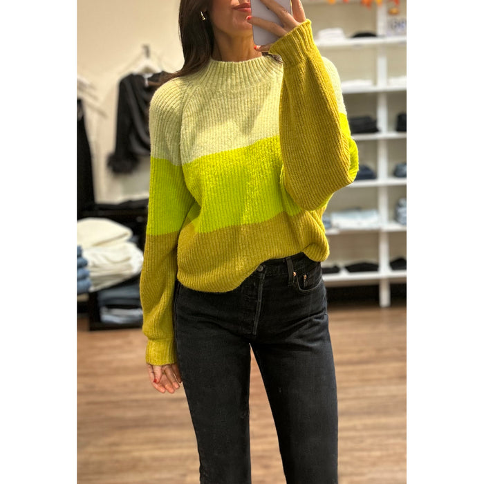 Central Park West Livi Stripe Turtle Neck Sweater in Lime