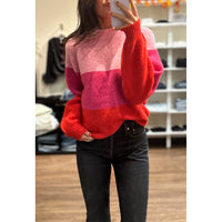 Central Park West Livi Stripe Turtle Neck Sweater in Red/Pink