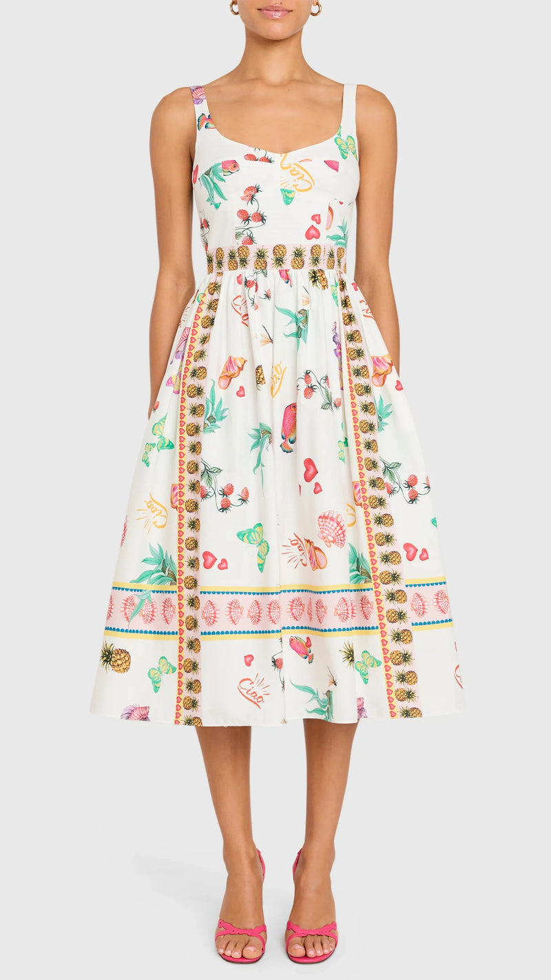 Amanda Uprichard Santorini Ciao Poplin Midi Dress in Postcard